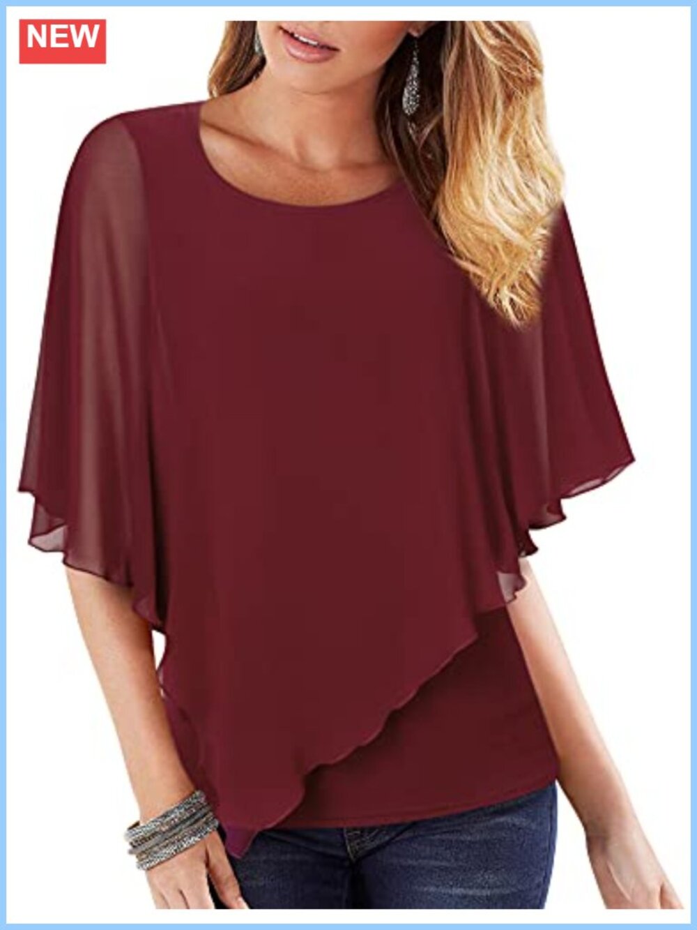 Lotusmile Womens Dressy Poncho Chiffon Blouse Flowy Lightweight